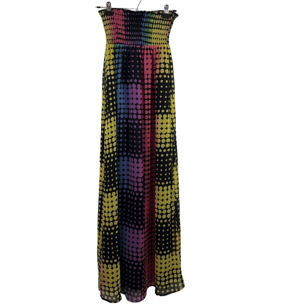 Women's Y2K Betsey Johnson Smocked Maxi Dress Size S Black Pink and Yellow
